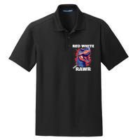 Dinosaur Red White Rawr American Flag 4th of July T Rex Dry Zone Grid Polo