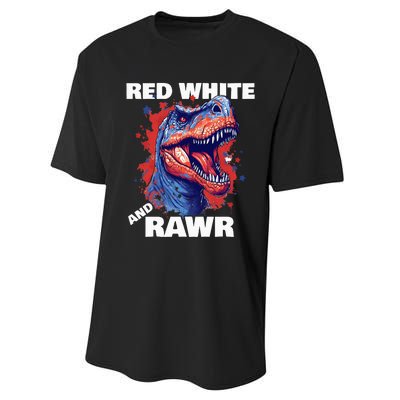 Dinosaur Red White Rawr American Flag 4th of July T Rex Performance Sprint T-Shirt