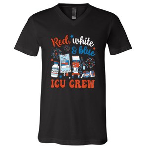 Day Red White Blue Icu Crew Icu Nurse 4th July Independence Gift V-Neck T-Shirt