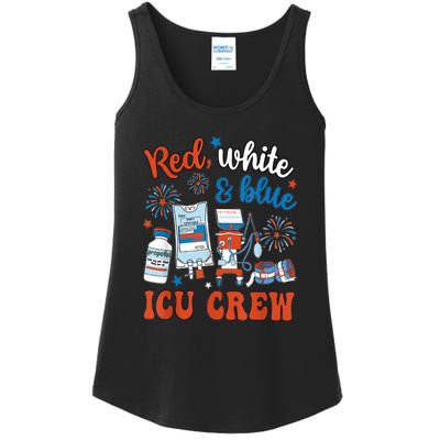 Day Red White Blue Icu Crew Icu Nurse 4th July Independence Gift Ladies Essential Tank