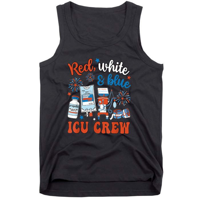 Day Red White Blue Icu Crew Icu Nurse 4th July Independence Gift Tank Top