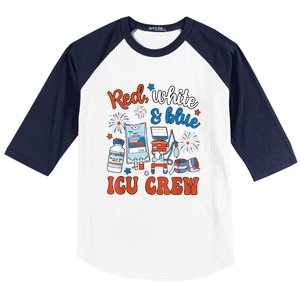 Day Red White Blue Icu Crew Icu Nurse 4th July Independence Gift Baseball Sleeve Shirt