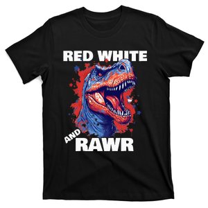 Dinosaur Red White Rawr American Flag 4th of July T Rex T-Shirt