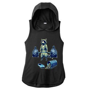 Deadlifting Raccoon Weightlifting Bodybuilding Fitness Gym Ladies PosiCharge Tri-Blend Wicking Draft Hoodie Tank