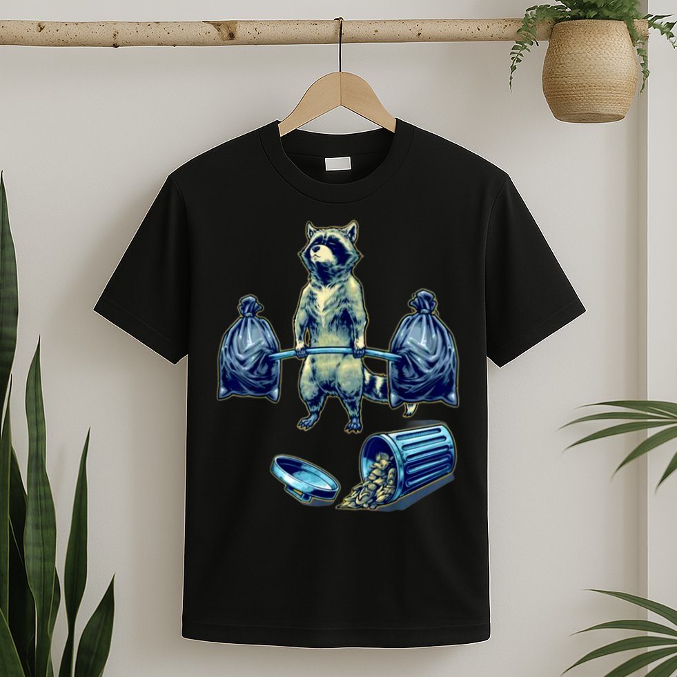 Deadlifting Raccoon Weightlifting Bodybuilding Fitness Gym T-Shirt