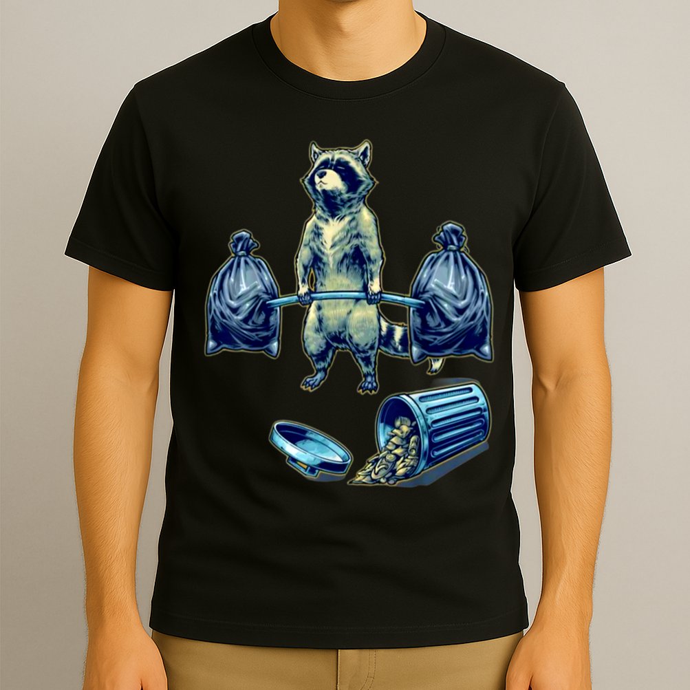 Deadlifting Raccoon Weightlifting Bodybuilding Fitness Gym T-Shirt