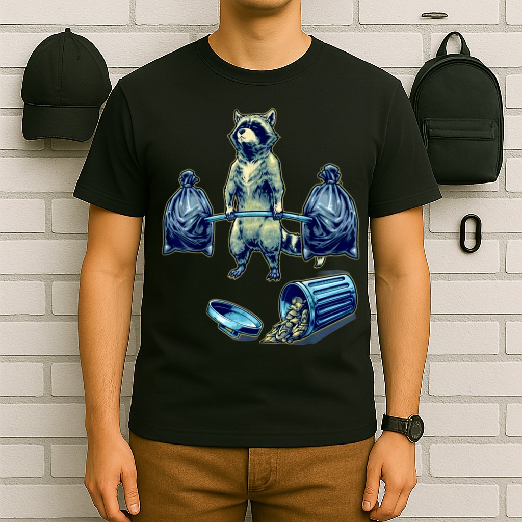 Deadlifting Raccoon Weightlifting Bodybuilding Fitness Gym T-Shirt