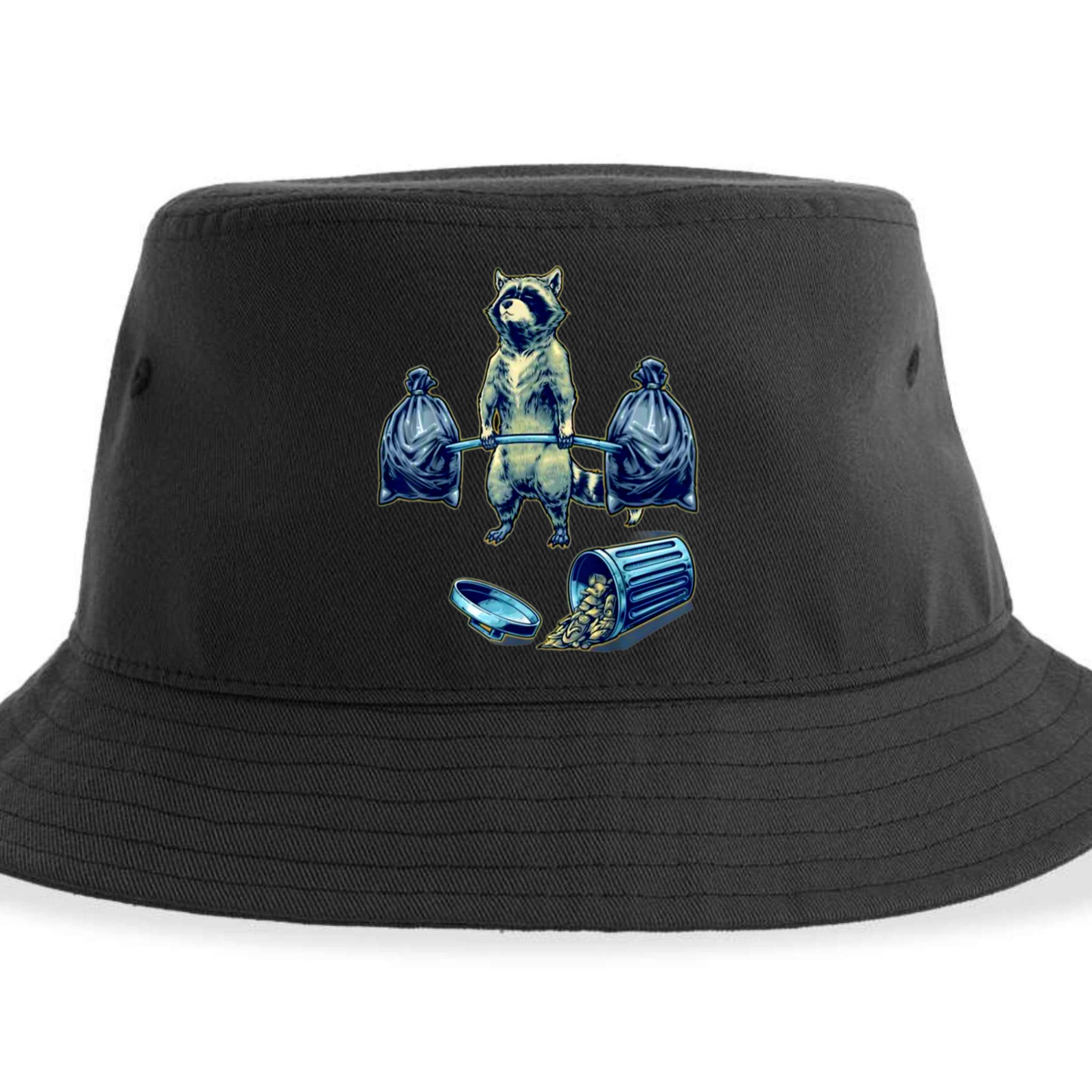 Deadlifting Raccoon Weightlifting Bodybuilding Fitness Gym Sustainable Bucket Hat