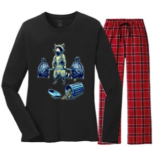 Deadlifting Raccoon Weightlifting Bodybuilding Fitness Gym Women's Long Sleeve Flannel Pajama Set 