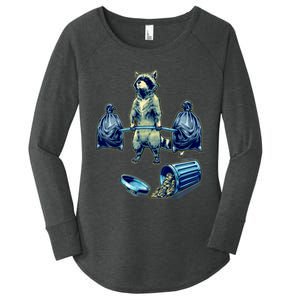 Deadlifting Raccoon Weightlifting Bodybuilding Fitness Gym Women's Perfect Tri Tunic Long Sleeve Shirt