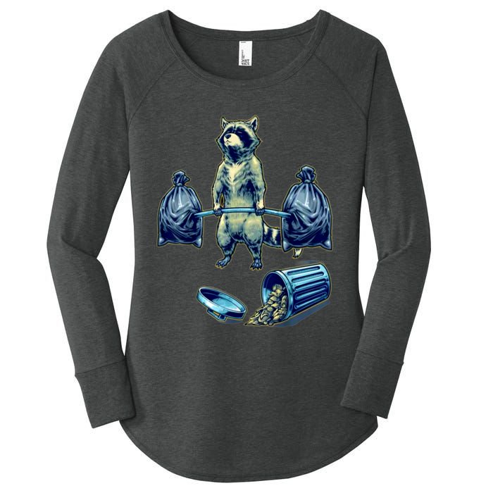 Deadlifting Raccoon Weightlifting Bodybuilding Fitness Gym Women's Perfect Tri Tunic Long Sleeve Shirt