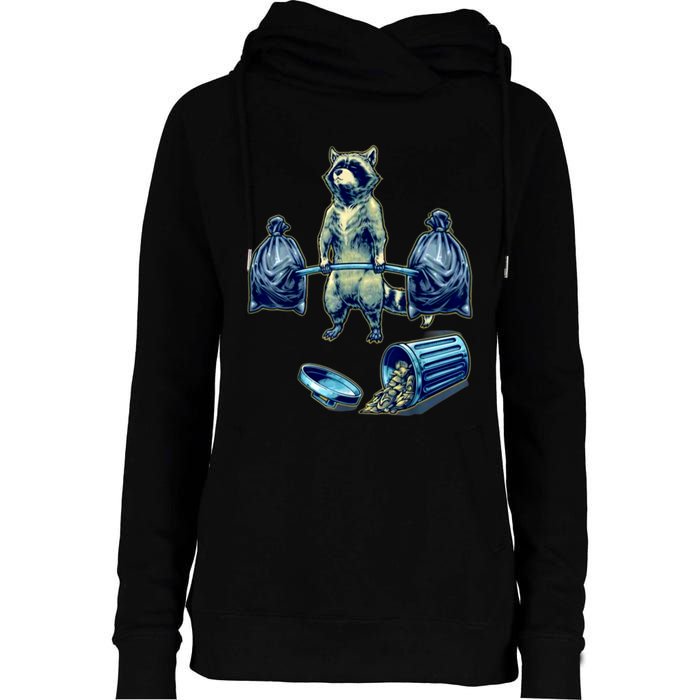 Deadlifting Raccoon Weightlifting Bodybuilding Fitness Gym Womens Funnel Neck Pullover Hood