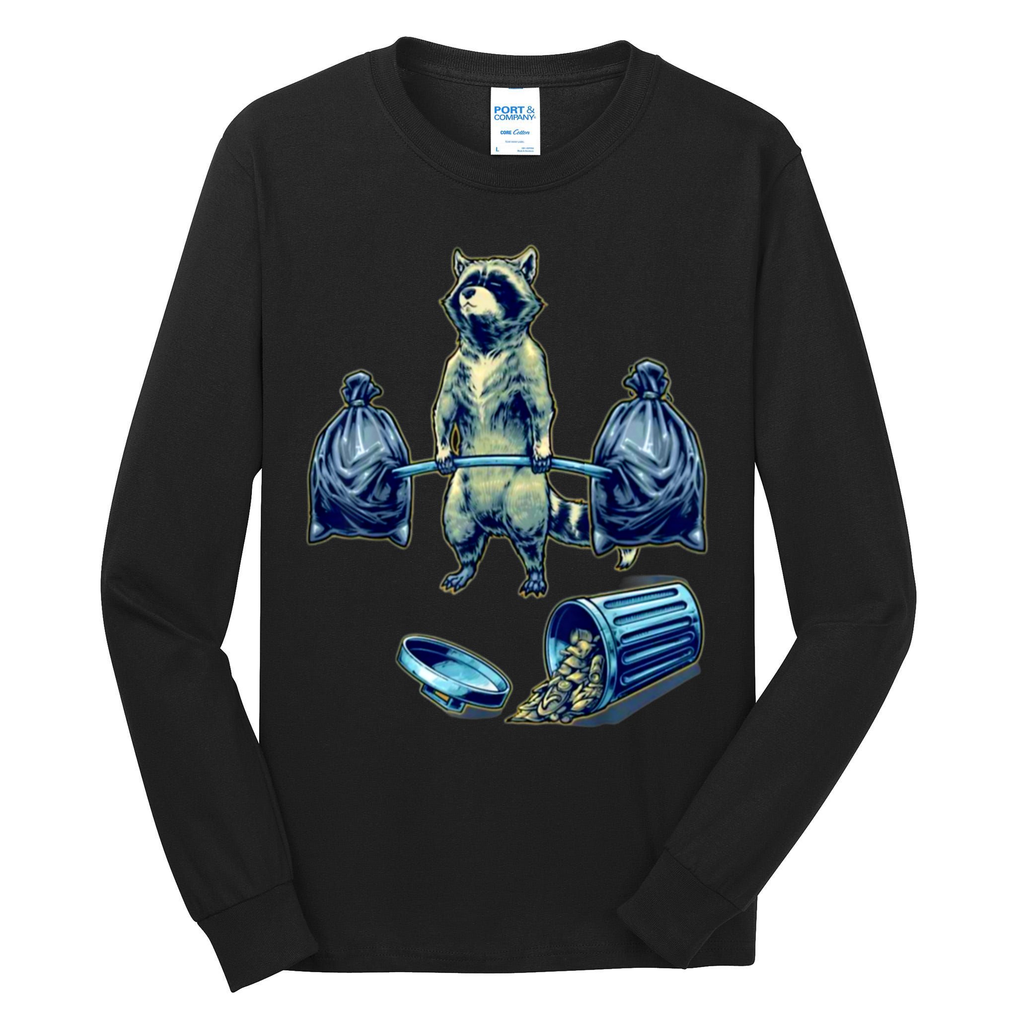 Deadlifting Raccoon Weightlifting Bodybuilding Fitness Gym Tall Long Sleeve T-Shirt