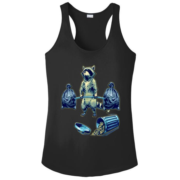 Deadlifting Raccoon Weightlifting Bodybuilding Fitness Gym Ladies PosiCharge Competitor Racerback Tank