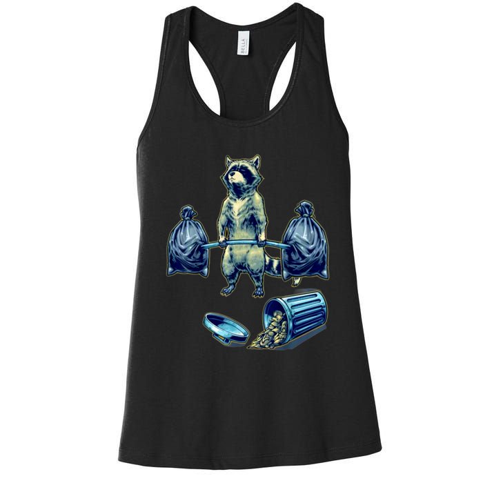 Deadlifting Raccoon Weightlifting Bodybuilding Fitness Gym Women's Racerback Tank