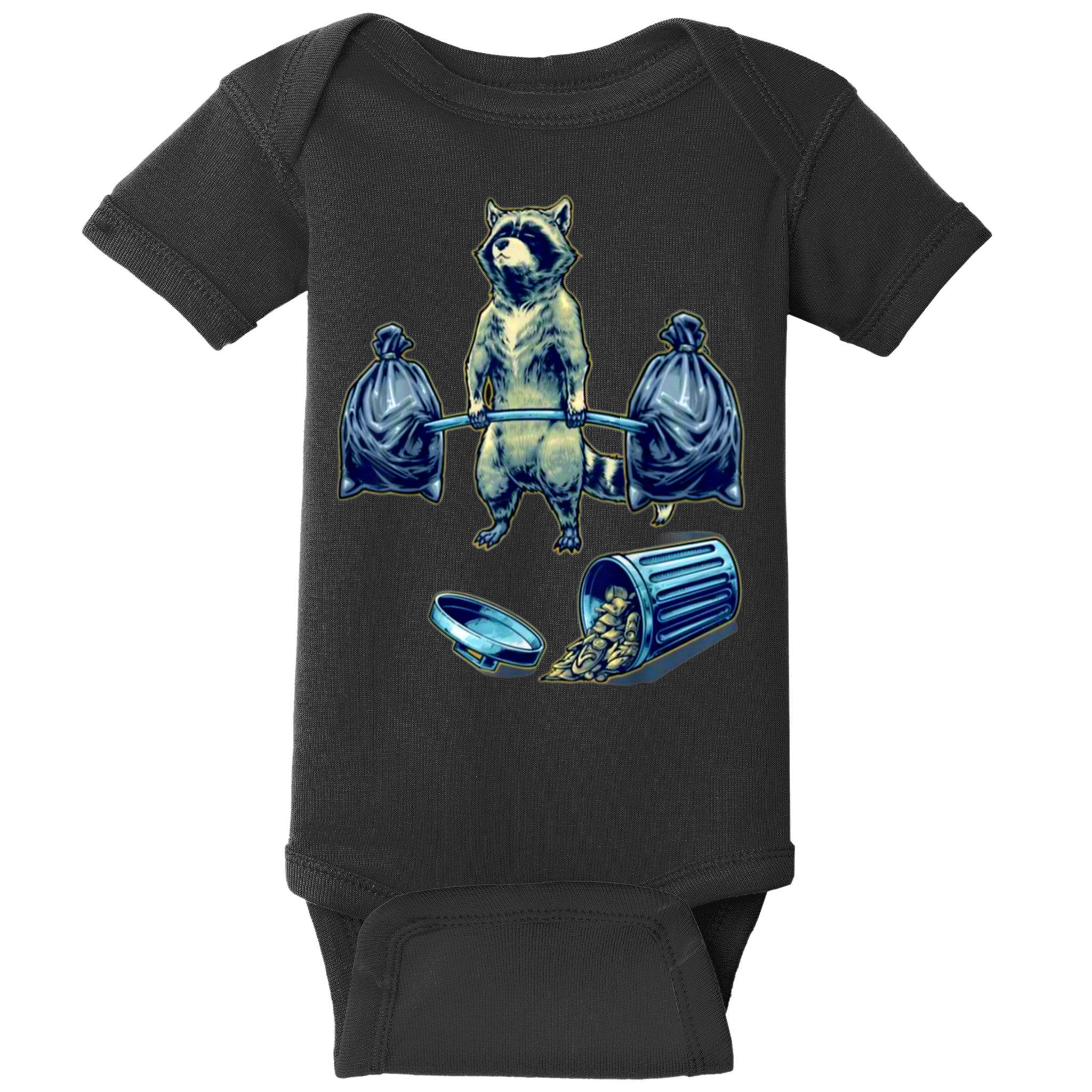 Deadlifting Raccoon Weightlifting Bodybuilding Fitness Gym Baby Bodysuit