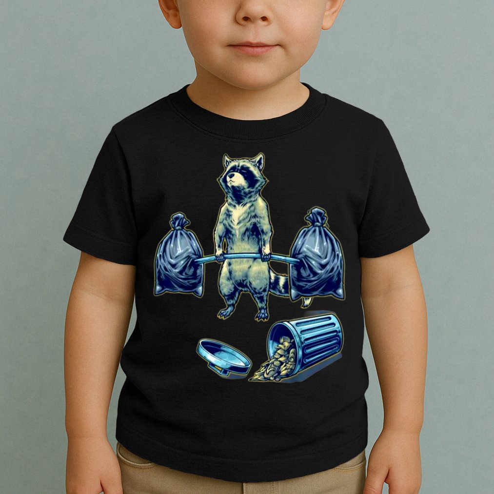 Deadlifting Raccoon Weightlifting Bodybuilding Fitness Gym Toddler T-Shirt