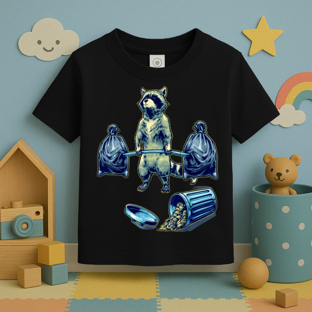 Deadlifting Raccoon Weightlifting Bodybuilding Fitness Gym Toddler T-Shirt