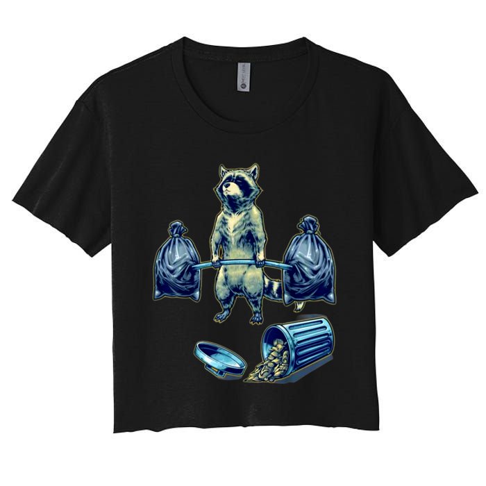 Deadlifting Raccoon Weightlifting Bodybuilding Fitness Gym Women's Crop Top Tee