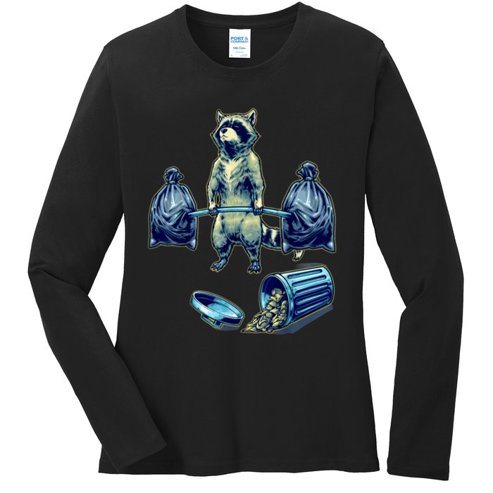 Deadlifting Raccoon Weightlifting Bodybuilding Fitness Gym Ladies Long Sleeve Shirt