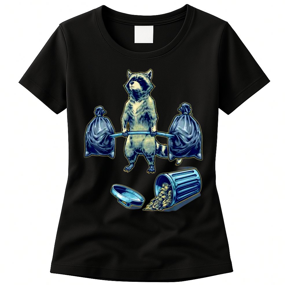Deadlifting Raccoon Weightlifting Bodybuilding Fitness Gym Womens T-Shirt