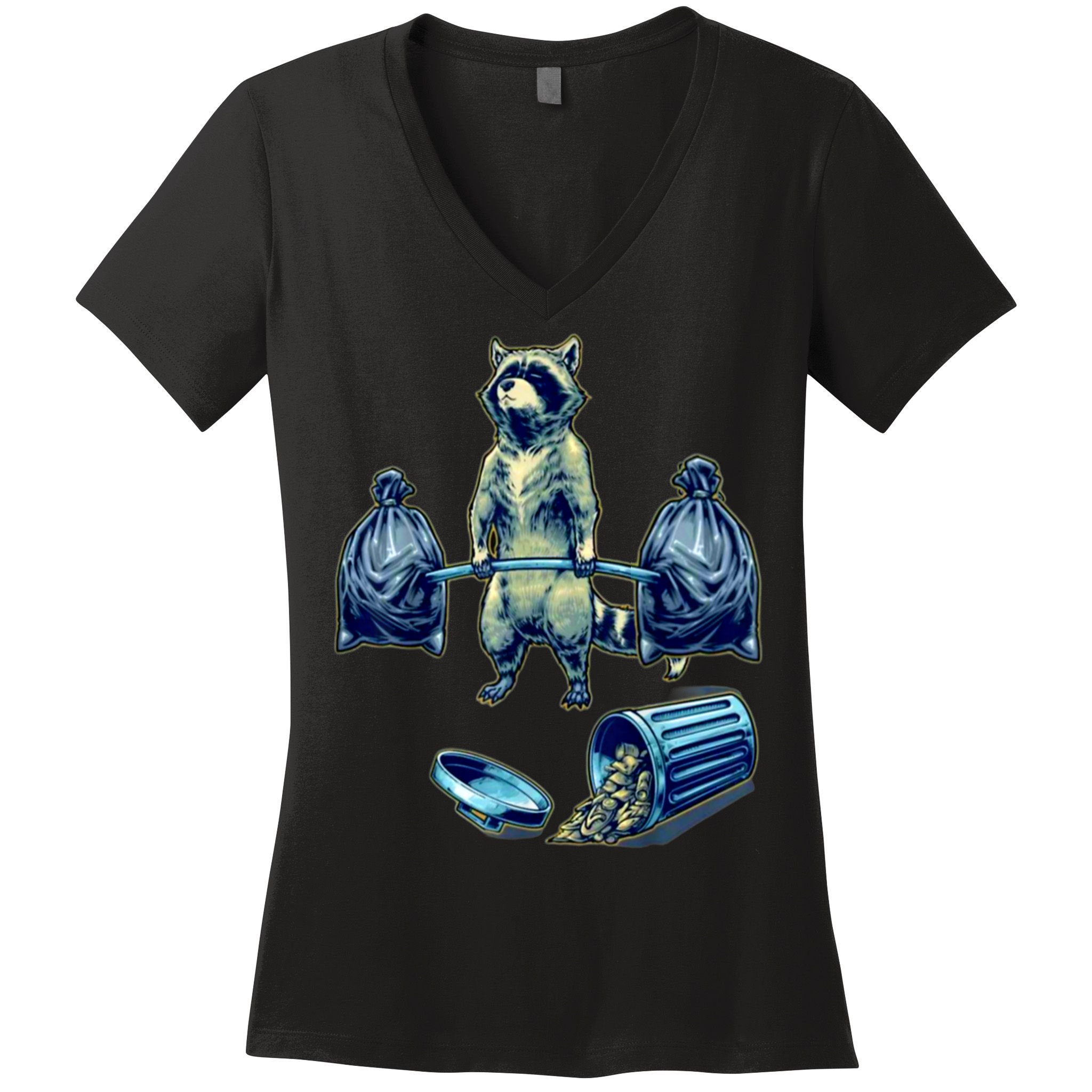 Deadlifting Raccoon Weightlifting Bodybuilding Fitness Gym Women's V-Neck T-Shirt