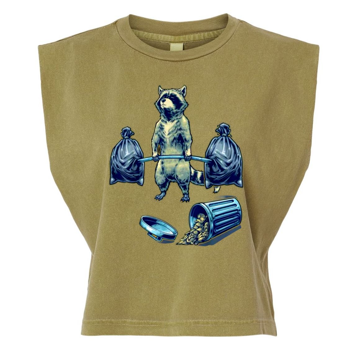 Deadlifting Raccoon Weightlifting Bodybuilding Fitness Gym Garment-Dyed Women's Muscle Tee