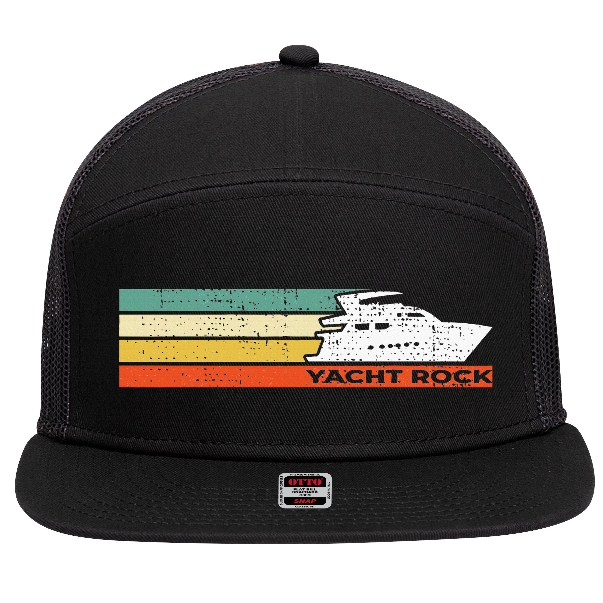 Distressed Retro Yacht Rock 7 Panel Mesh Trucker Snapback Hat