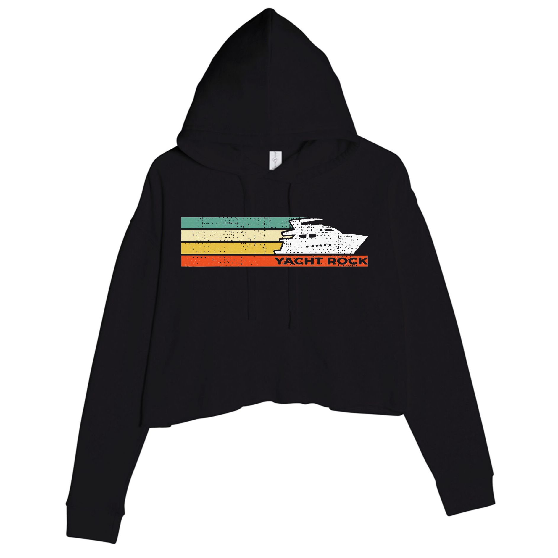 Distressed Retro Yacht Rock Crop Fleece Hoodie