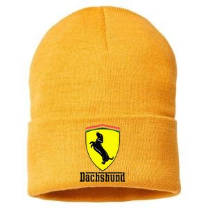 Dachshund Racing Yellow Sustainable Knit Beanie