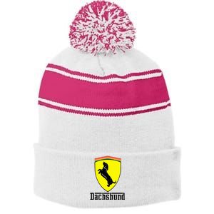 Dachshund Racing Yellow Stripe Pom Pom Beanie