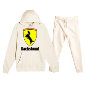 Dachshund Racing Yellow Premium Hooded Sweatsuit Set