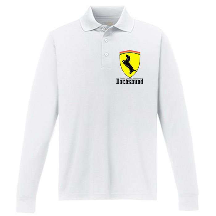 Dachshund Racing Yellow Performance Long Sleeve Polo