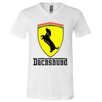 Dachshund Racing Yellow V-Neck T-Shirt