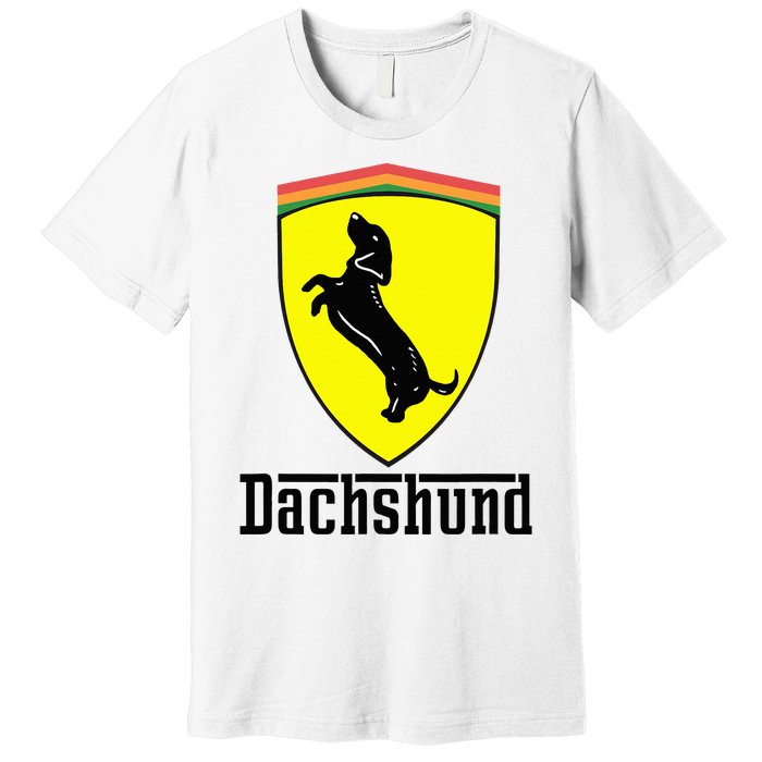 Dachshund Racing Yellow Premium T-Shirt