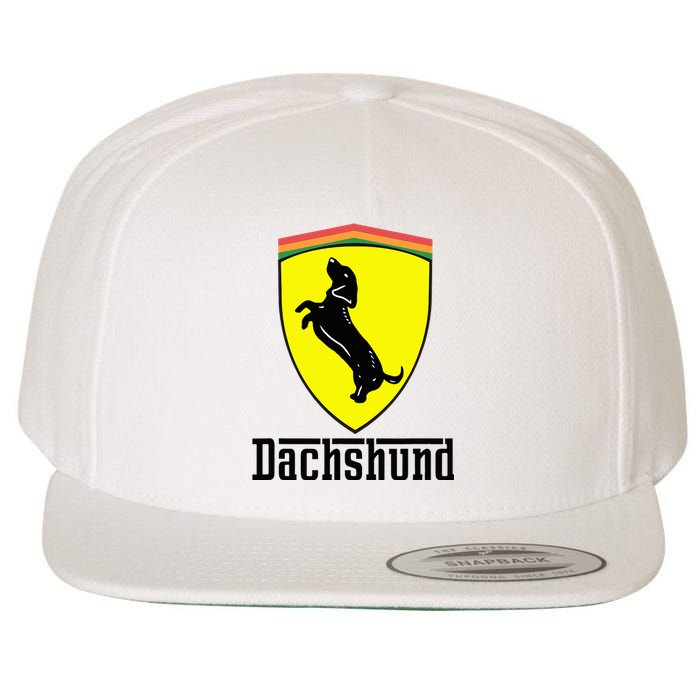 Dachshund Racing Yellow Wool Snapback Cap