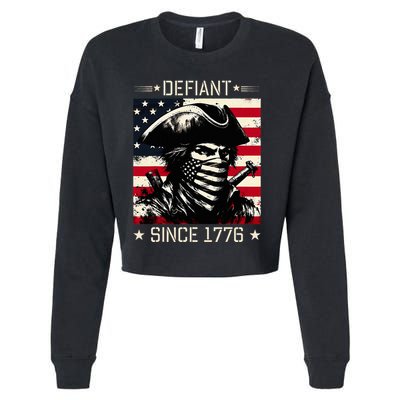 Defiant Since 1776 Veterans Day 4th Of July Usa Cropped Pullover Crew