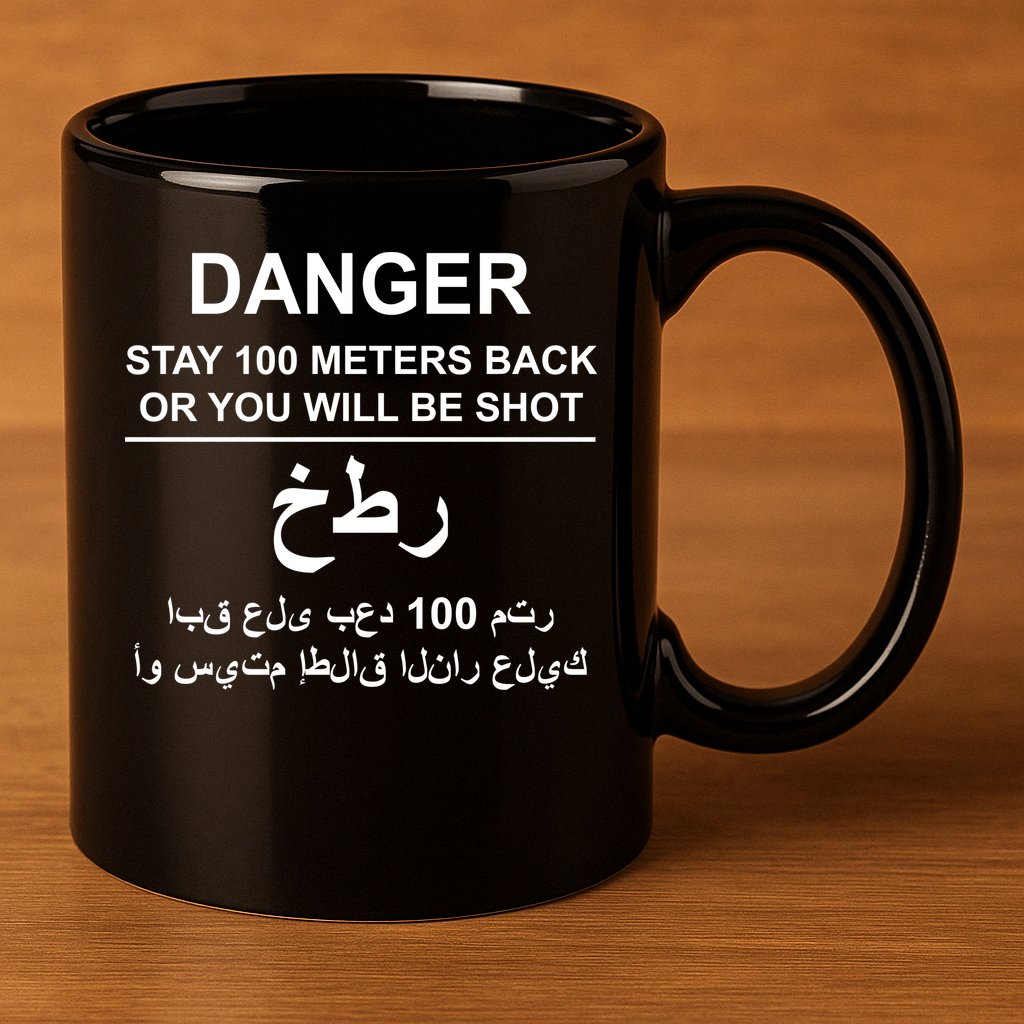 Danger Stay 100 Meters Back Iraq 11oz C Handle Ceramic Mug