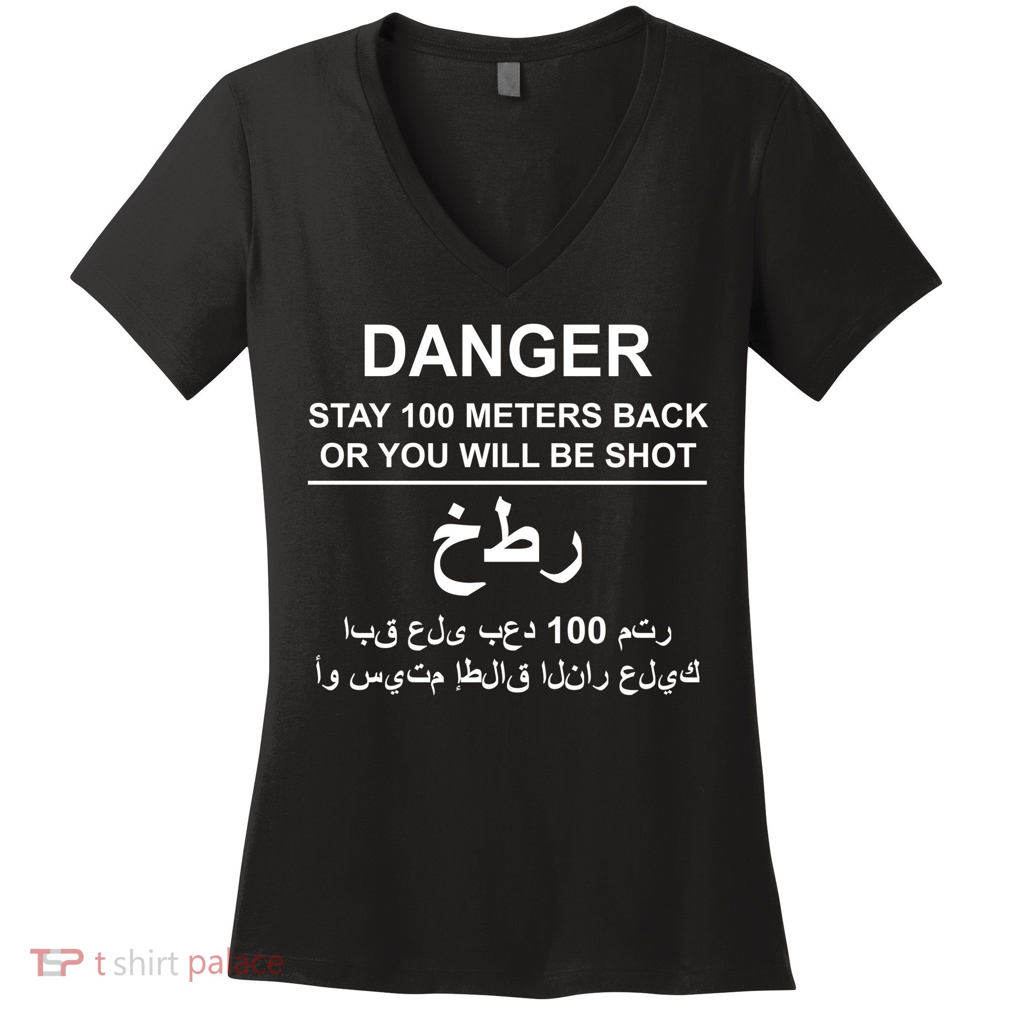 Danger Stay 100 Meters Back Iraq Women's V-Neck T-Shirt