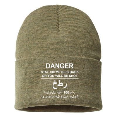 Danger Stay 100 Meters Back Iraq Sustainable Knit Beanie