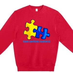 Down Syndrome 21 March Puzzle Down Syndrome Awareness Day Premium Crewneck Sweatshirt