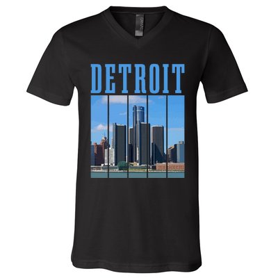 Detroit Skyline 313 Michigan Vintage Pride V-Neck T-Shirt