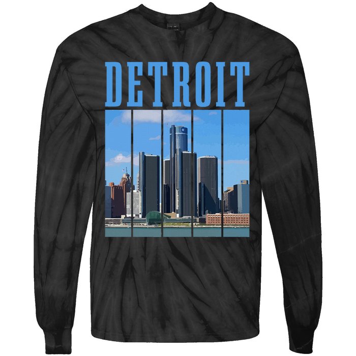 Detroit Skyline 313 Michigan Vintage Pride Tie-Dye Long Sleeve Shirt