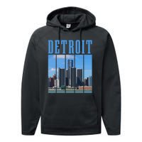 Detroit Skyline 313 Michigan Vintage Pride Performance Fleece Hoodie