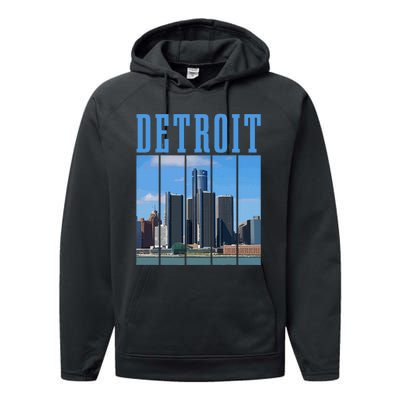 Detroit Skyline 313 Michigan Vintage Pride Performance Fleece Hoodie