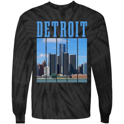 Detroit Skyline 313 Michigan Vintage Pride Tie-Dye Long Sleeve Shirt