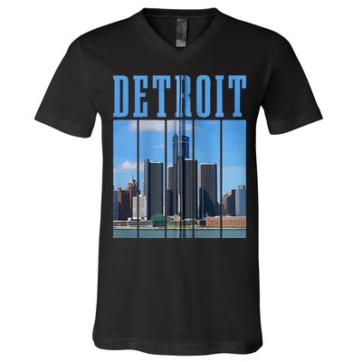 Detroit Skyline 313 Michigan Vintage Pride V-Neck T-Shirt