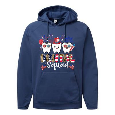 Dental Squad 4th of July America Flag Patriotic Dentist Performance Fleece Hoodie