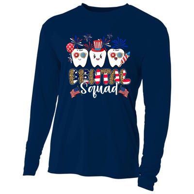 Dental Squad 4th of July America Flag Patriotic Dentist Cooling Performance Long Sleeve Crew