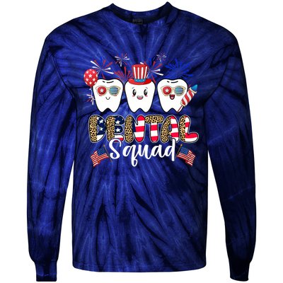 Dental Squad 4th of July America Flag Patriotic Dentist Tie-Dye Long Sleeve Shirt